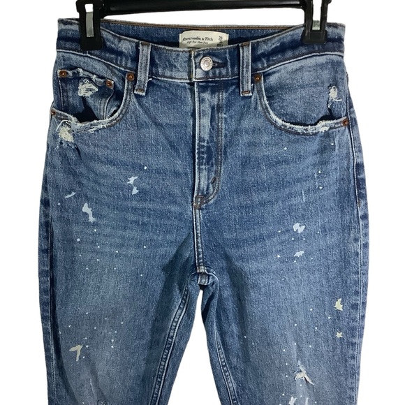 Abercrombie & Fitch High Rise Mom Jean Paint Splatter Distressed - Picture 2 of 11